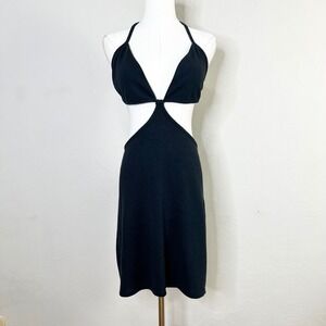 Anthropologie Black Terry Cloth Cut-Out Halter Mini Dress Swim Cover Size Large